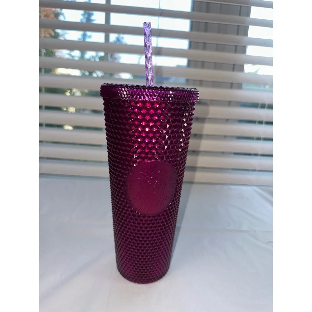 Starbucks Sangria Purple Studded Venti Tumbler 24oz Cold Cup Honeycomb Grid